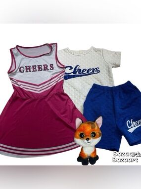 4 pc Girls Sz 7/8 Blue Cheer Practice Blue Pink Shirt ,Shorts , Dress Set Plush